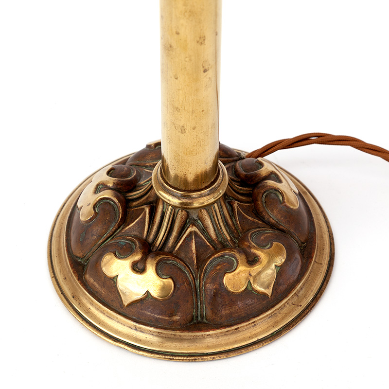 Brass Art Nouveau Table Lamp with Vaseline Glass Shade of Freeform Design