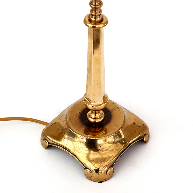 Art Deco Table Lamp with Tapered Brass Column and Holophane Glass Shade