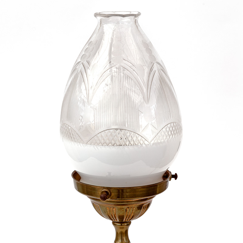 Edwardian Brass Table Lamp with Square Open Work Stepped Base