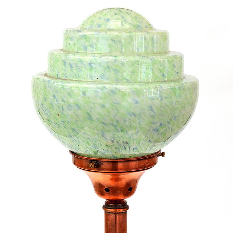 Art Deco Siemens Copper Plated Table Lamp with Stepped Glass Shade