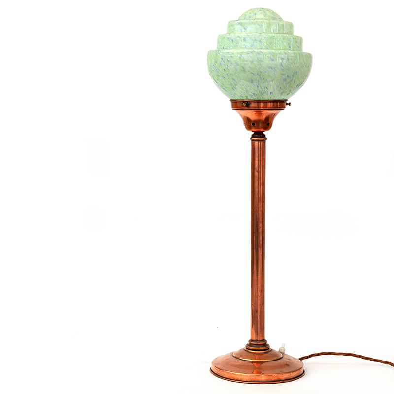 Art Deco Siemens Copper Plated Table Lamp with Stepped Glass Shade