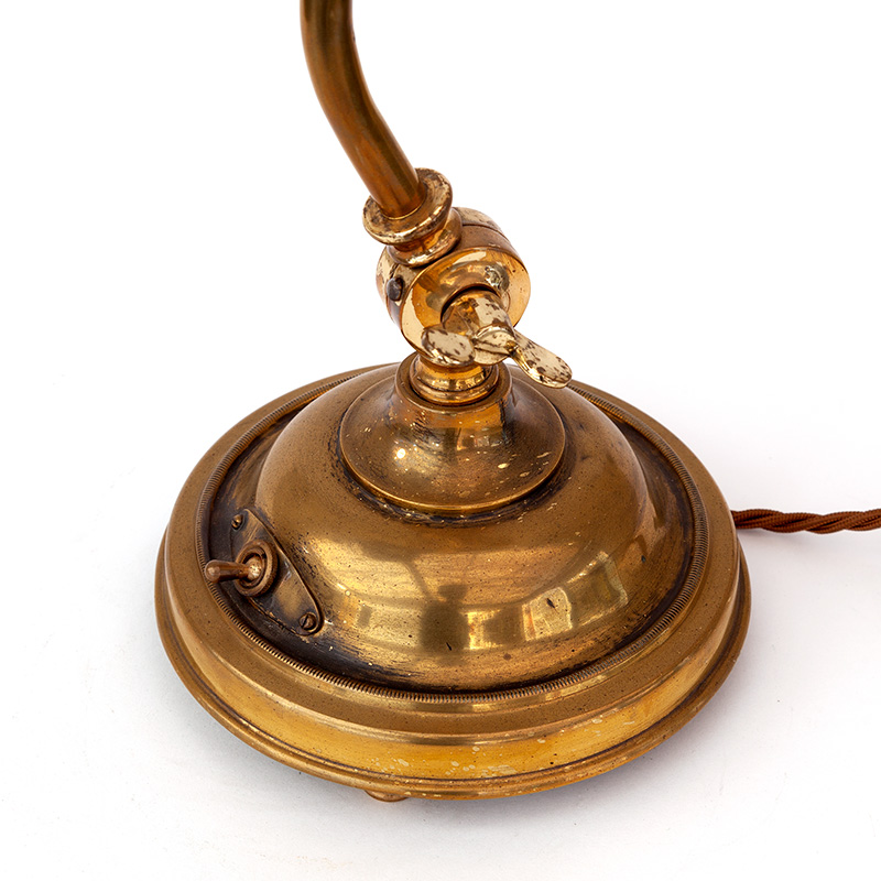 Brass Swan Necked Art Deco Desk Lamp with Clam Shell Brass Shade