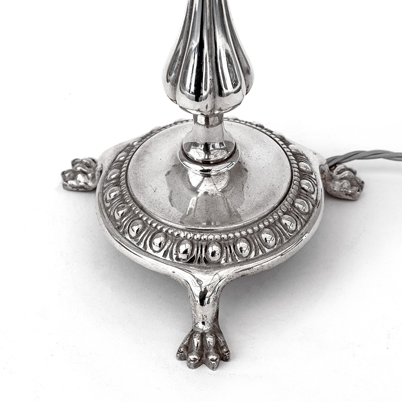 Edwardian Silver Plated Table Lamp with Prismatic Glass Shade