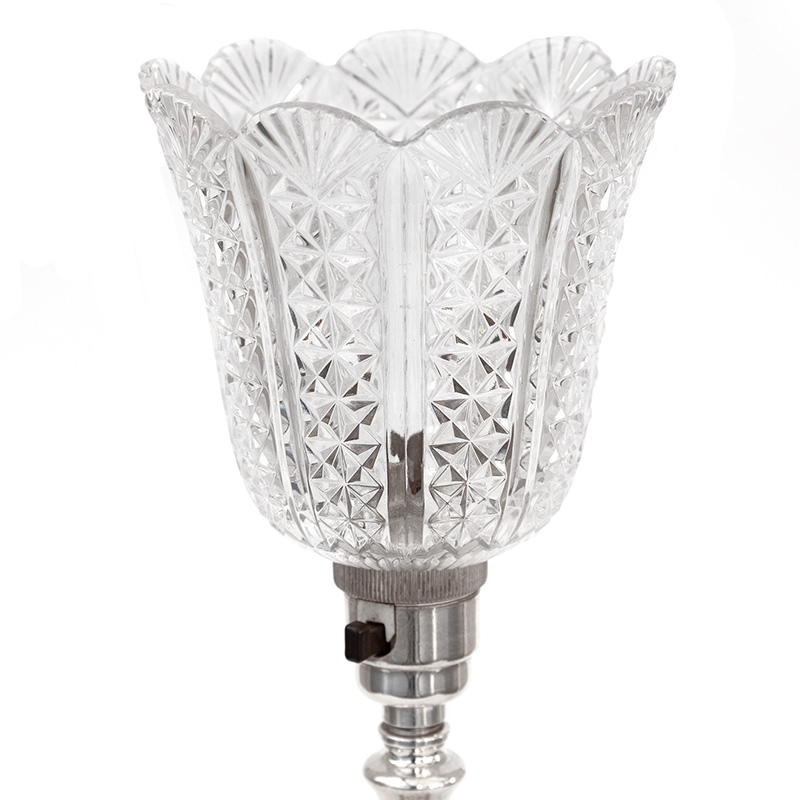 Edwardian Silver Plated Table Lamp with Prismatic Glass Shade