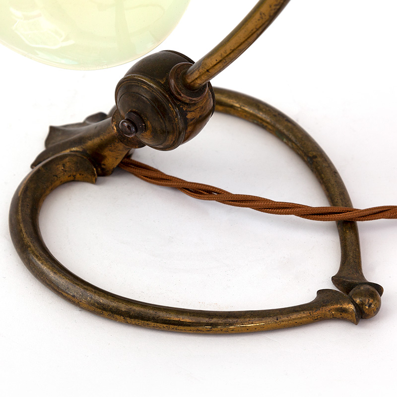 Benson Art Nouveau Adjustable Brass Table Lamp with Vaseline Glass Shade