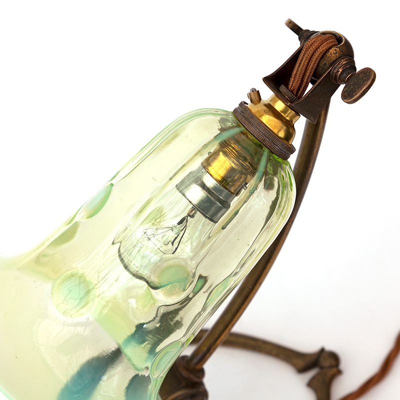 Benson Art Nouveau Adjustable Brass Table Lamp with Vaseline Glass Shade