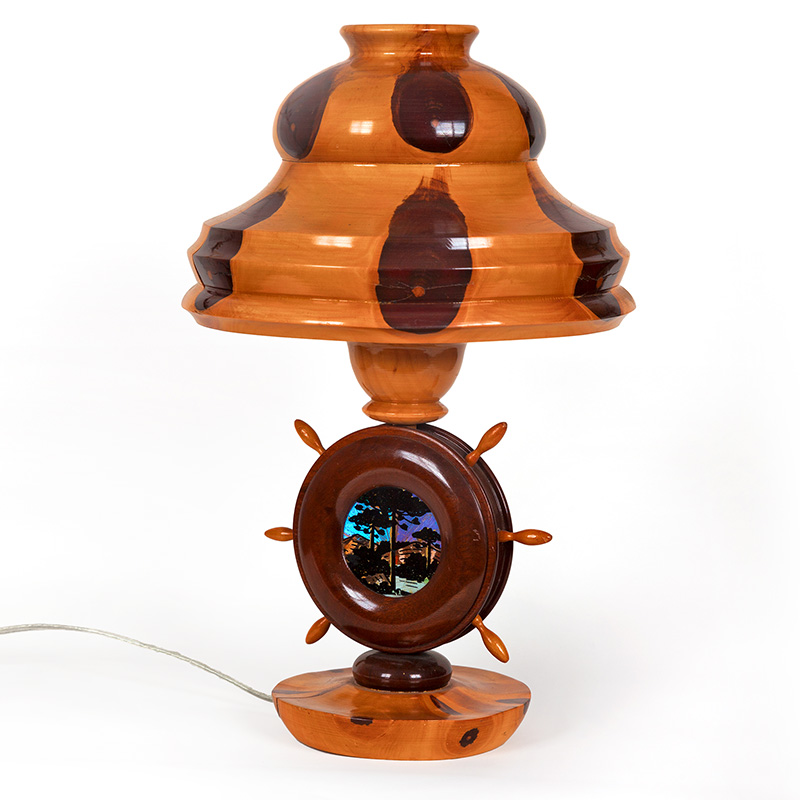 Parana Pine Table Lamp Fitted with a Ship’s Wheel