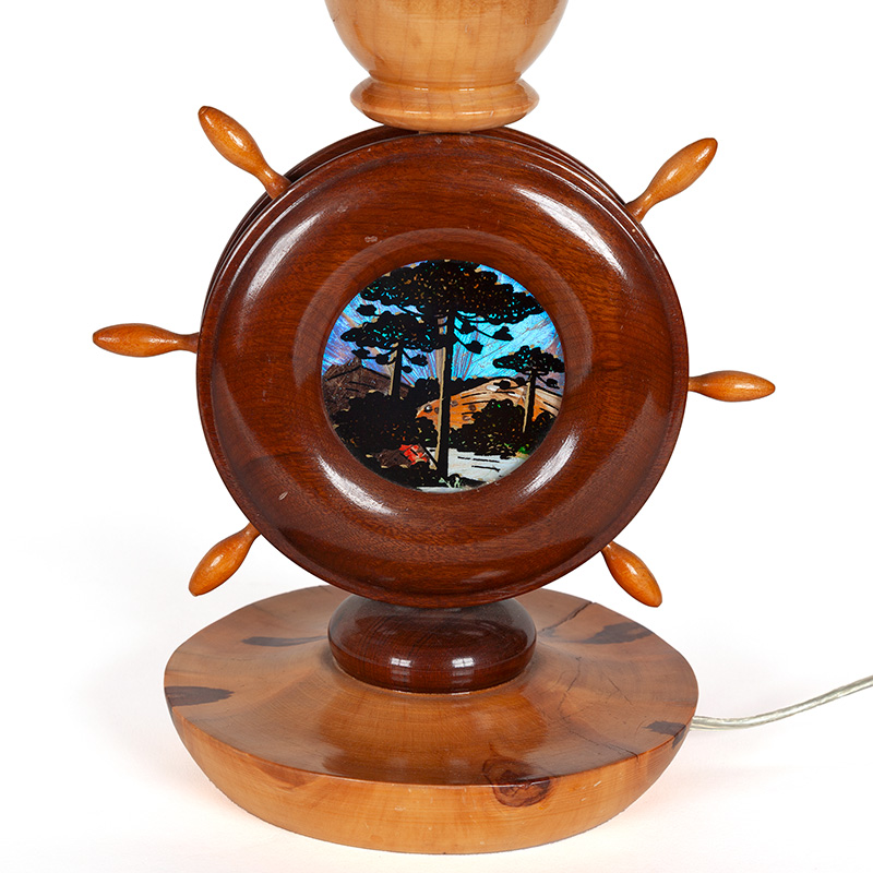 Parana Pine Table Lamp Fitted with a Ship’s Wheel