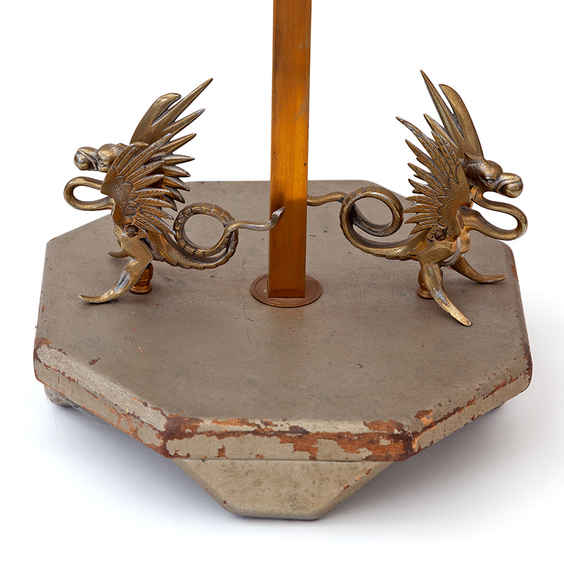 Art Deco Floor Lamp Decorated with Cast Brass Griffins with a Square Parchment Shade