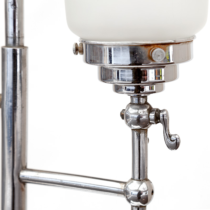 Art Deco Converted Gas Floor Lamp in Chrome and Cast Iron Supporting Frosted Glass Shades