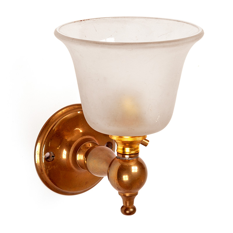 Pair of Art Deco Bijou Cast Brass Wall Lights Fitted with Frosted Bell Shaped Glass Shades