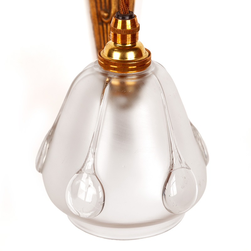 Pair Art Nouveau Guilded Wall Lights on Scrolling Branches with Bell Shaped Frosted Shades