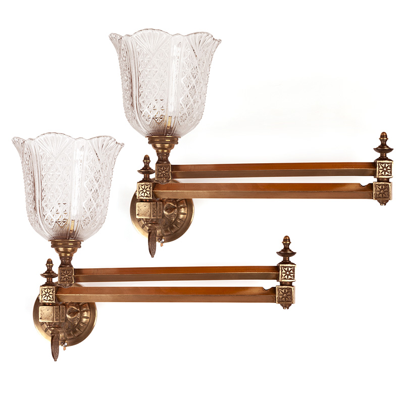 Pair of Victorian Cast Brass Converted Gas Wall Lights