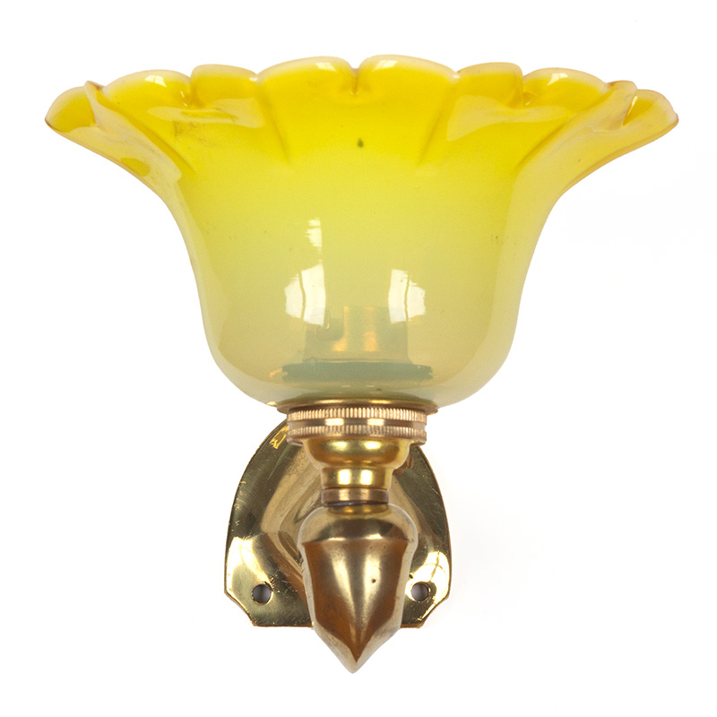 Pair of Art Nouveau Shield Shaped Wall Lights with Fluted Yellow Glass Shades