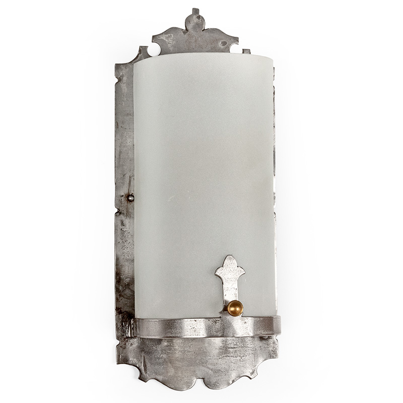 Pair of late Edwardian Wall Lights with Frosted Semi Cylindrical Glass Shades