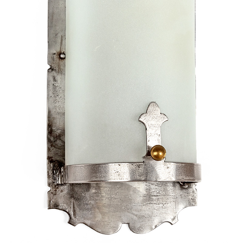 Pair of late Edwardian Wall Lights with Frosted Semi Cylindrical Glass Shades