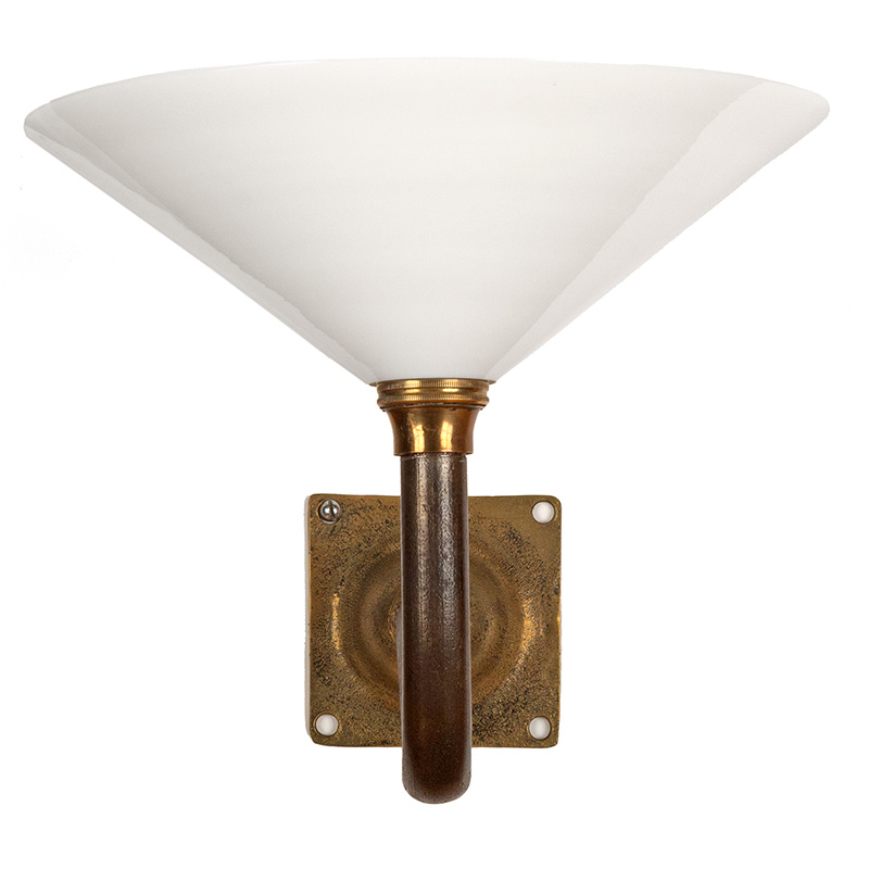 Pair of Art Deco Patinated Swan Necked Wall Lights with Opal Glass Shades