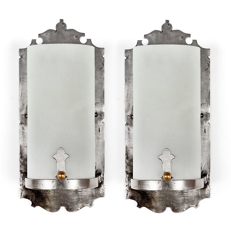 Pair of late Edwardian Wall Lights with Frosted Semi Cylindrical Glass Shades (c.1910)