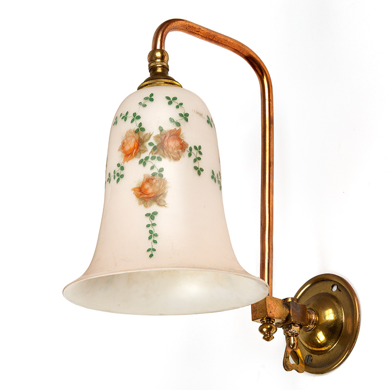 Pair of Art Deco Wall Lights in Copper and Brass with Pink Glass Shades