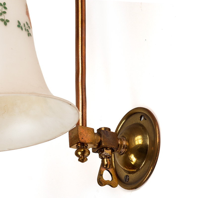 Pair of Art Deco Wall Lights in Copper and Brass with Pink Glass Shades