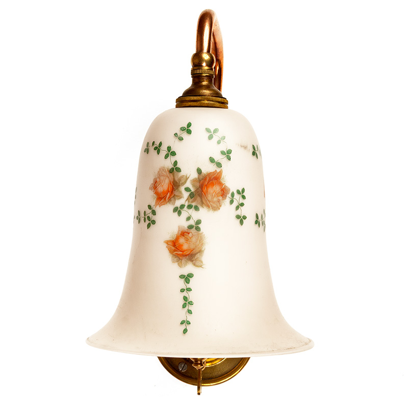 Pair of Art Deco Wall Lights in Copper and Brass with Pink Glass Shades