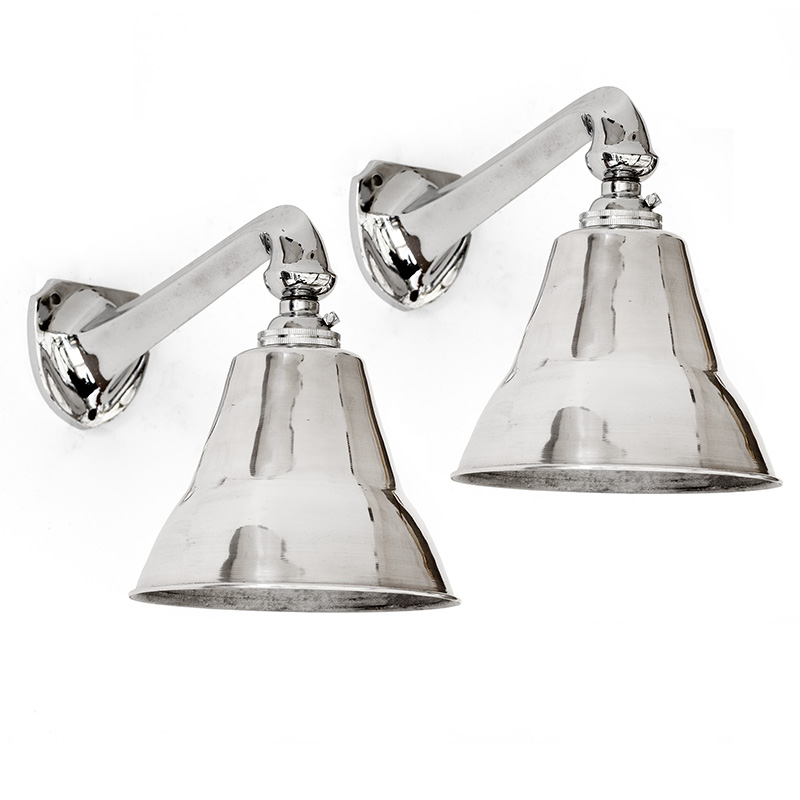 Pair of Art Deco Shield-Backed Wall Lights in Chromed Cast Brass (c.1925)