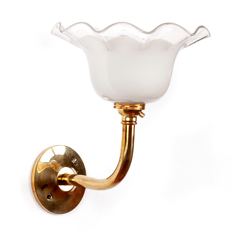 Pair of Brass Swan Neck Wall Lights with Opal and Clear Glass Shades
