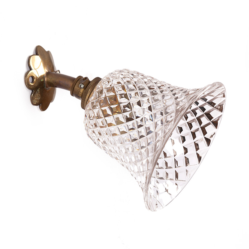 Pair of Edwardian Bijou Brass Wall Lights with Hobnail Glass Shades