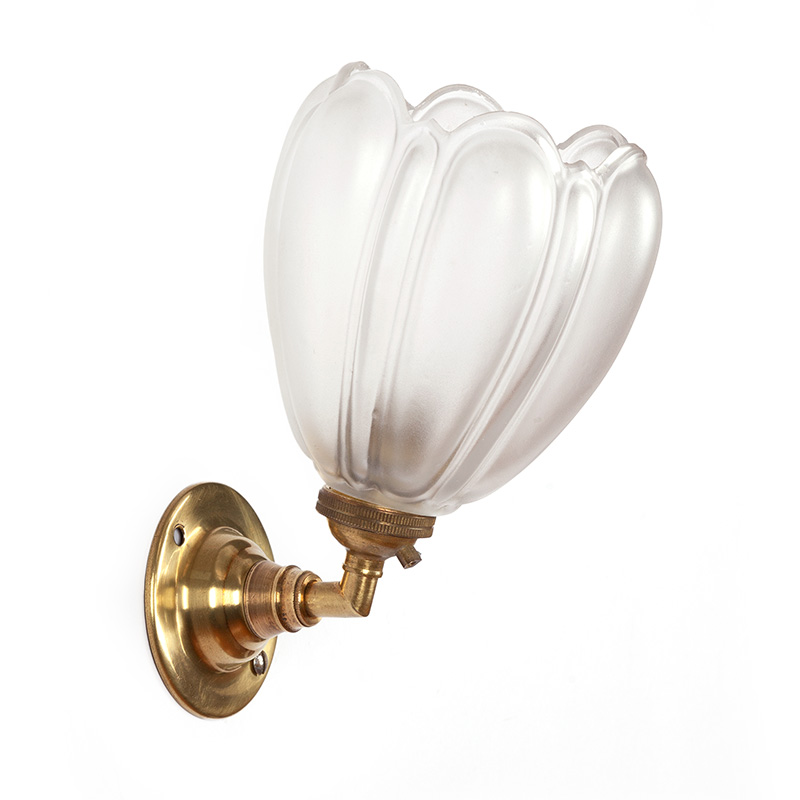 Brass Art Deco Bijou Wall Light with Frosted and Moulded Glass Shade