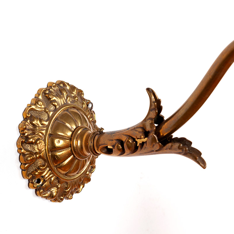 Pair of Leafy Edwardian Brass Wall Lights with Fluted Gradating Orange Glass Shades