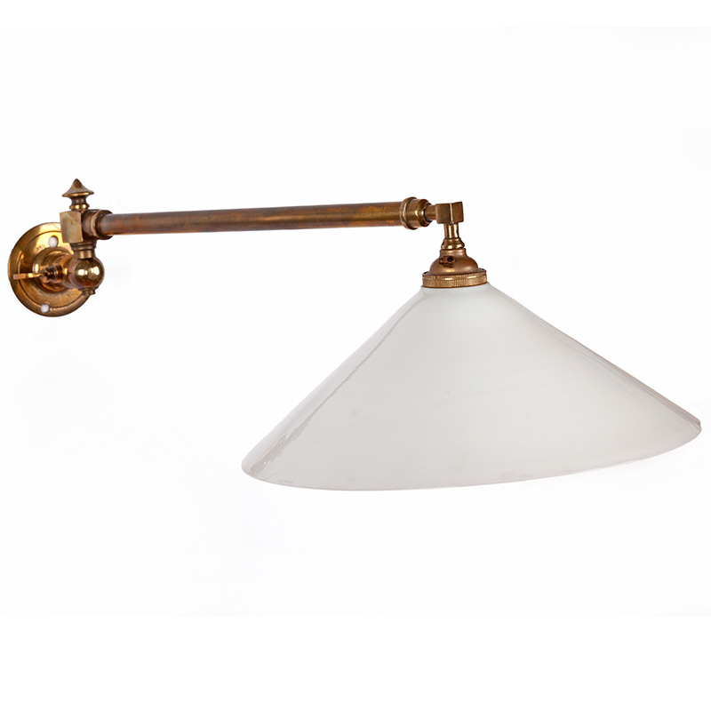 Pair of Art Deco Swivelling Brass Wall Lights with Opal Glass Shades