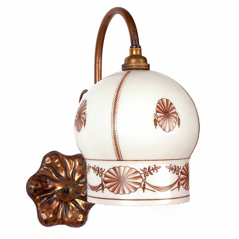 Pair Decorative Copper Oxidised Wall Lights with Hand Painted Glass Shades