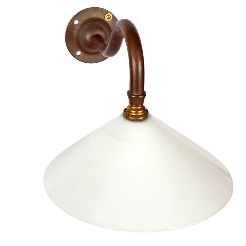 Pair of Art Deco Brass Wall Lights with Opal Coolie Shaped Shades